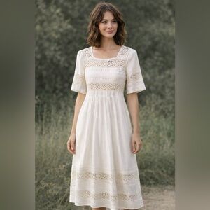 Topshop Cream Midi Sundress Square Neck Short Sleeves